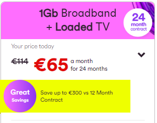 Virgin Media 1Gb with Loaded TV 2 Year Contract WITH FREE 43' TV